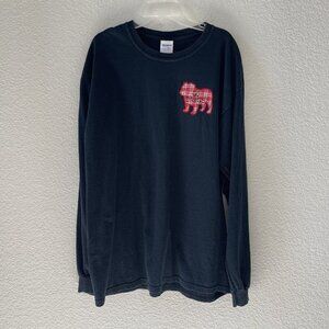 Womens Large Georgia Bulldogs Graphic T-Shirt Black Gildan Embroidered Plaid Red